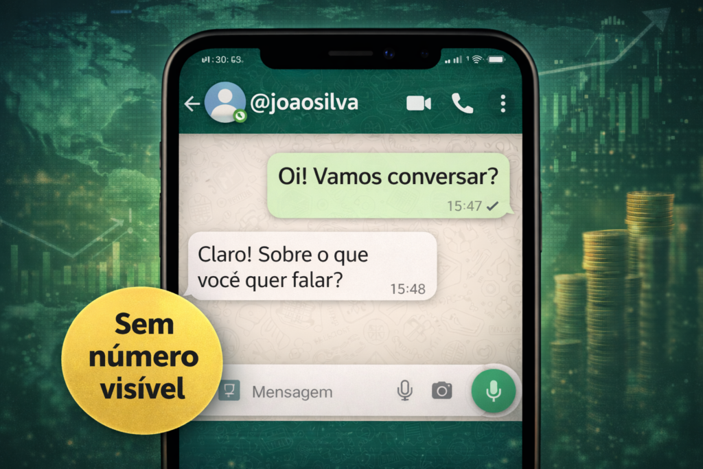 Atualização do WhatsApp 2026 com nomes de usuário @ sem número de telefone visível