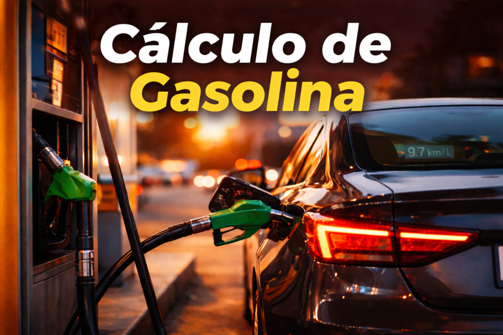 Carro moderno sendo abastecido em posto de gasolina ao entardecer com iluminação quente e painel mostrando consumo