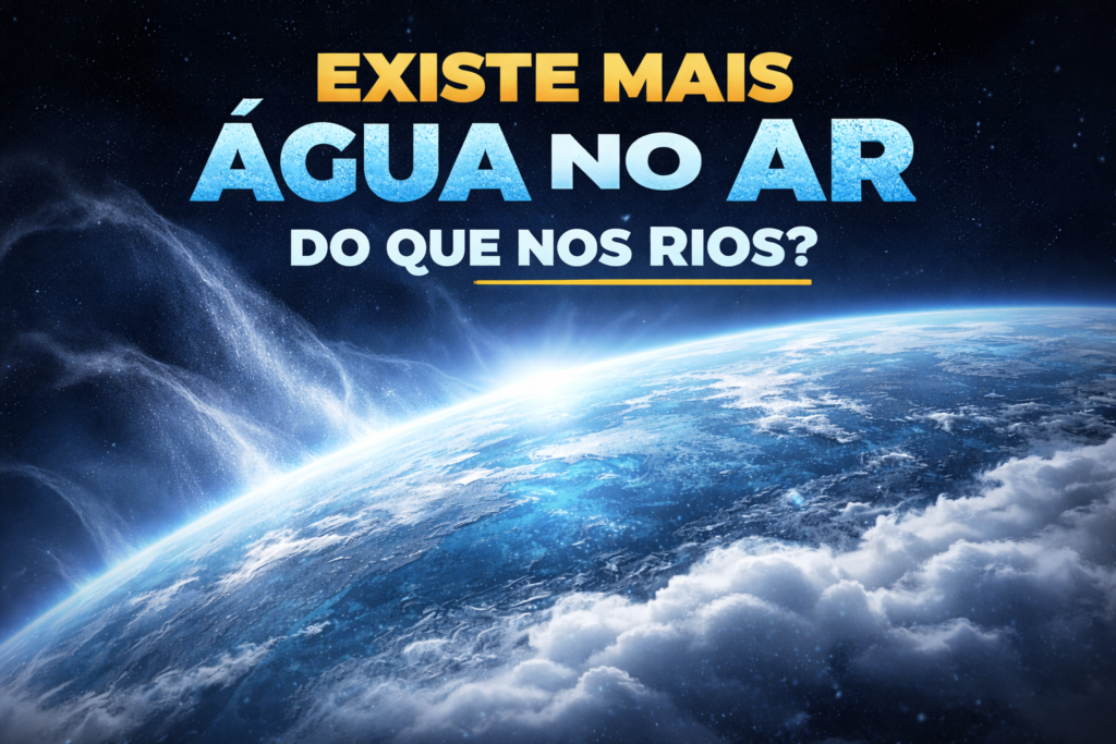 Planeta Terra visto do espaço com atmosfera brilhante, nuvens densas e vapor de água destacando a presença de água no ar